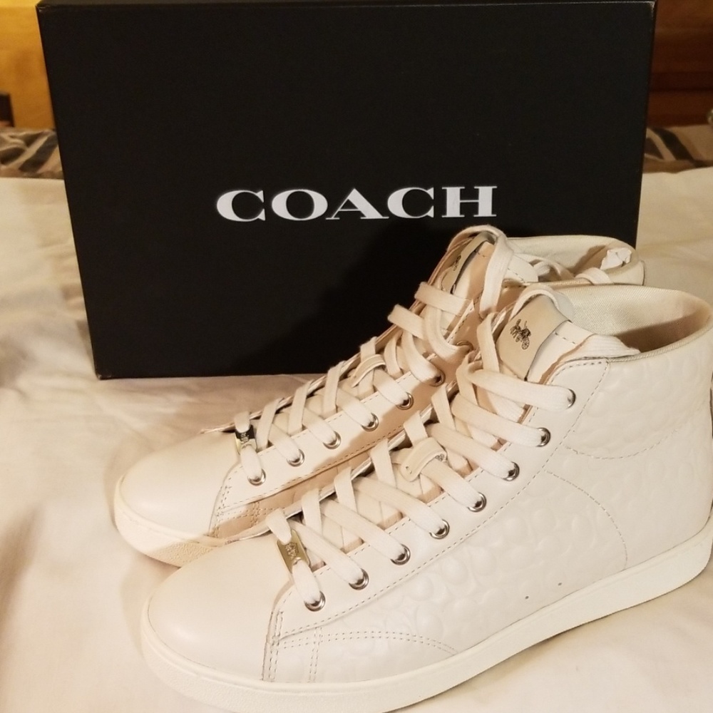 Womens Leather Beige High Top Sneakers Sz 9